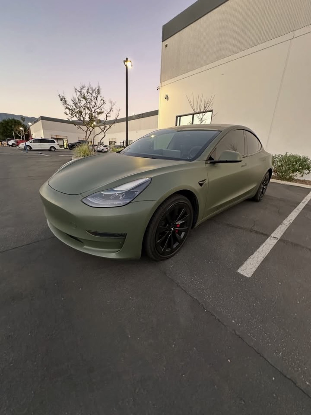 Tesla Model 3 satin military green full wrap + ceramic tint